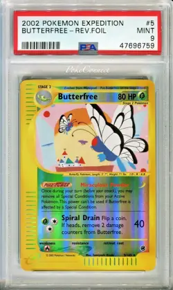 PSA 9 MINT Pokemon BUTTERFREE Reverse Holo Rare 2002 Expedition #5/165 WOTC - Image 1