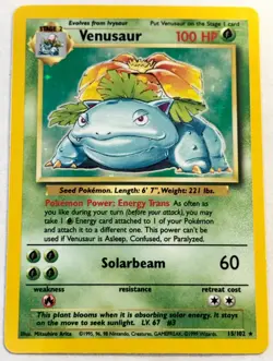 Pokemon Card WOTC Venusaur 15/102 Base Set Holo Unlimited Rare - Near Mint - Image 1