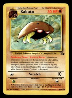 Kabuto 50/62 Common Fossil Unlimited Pokemon TCG Card 1999 Vintage - Image 1