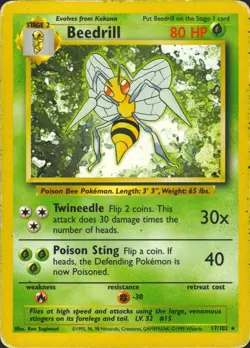 Beedrill 17/102 Rare Base Set Pokemon Card MP - Image 1