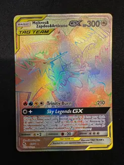 Moltres & Zapdos & Articuno GX 69/68 Rainbow Rare Hidden Fates Pokemon Card - Image 1