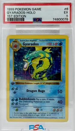 1999 1st Edition Pokemon Base Set Shadowless Gyarados 6/102 PSA 5 - Image 1
