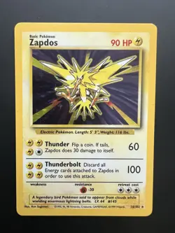 Pokemon Zapdos Base Set Holo Rare 16/102 - LP - Image 1