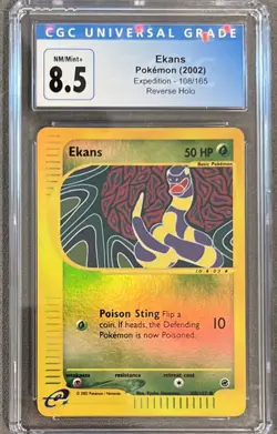 Pokemon Ekans #108/165 Reverse Holo 2002 Expedition Base Set - CGC 8.5 NM/Mint+ - Image 1