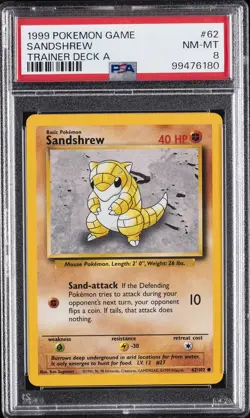 1999 POKEMON BASE SET TRAINER DECK A #62 SANDSHREW PSA 8 - Image 1