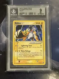 2005 Pokemon EX Unseen Forces Raikou 114/115 Gold Star Holo Rare BGS 9 Mint - Image 1