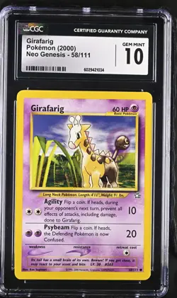 Girafarig 58/111 Neo Genesis-Unlimited Edition Pokemon Card CGC 10 - Pop 16 - Image 2