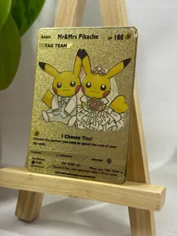 Pokemon Wedding Pikachu “Mr & Mrs Pikachu” METAL Gold Pokemon Card - Image 1