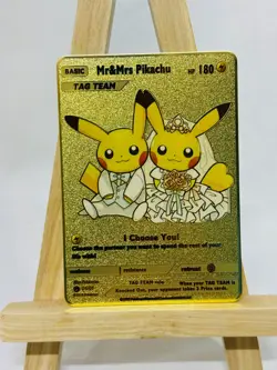 Pokemon Wedding Pikachu “Mr & Mrs Pikachu” METAL Gold Pokemon Card - Image 3