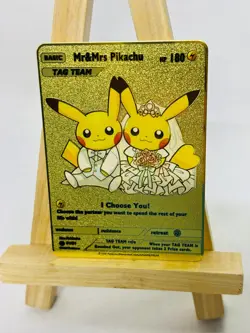 Pokemon Wedding Pikachu “Mr & Mrs Pikachu” METAL Gold Pokemon Card - Image 4