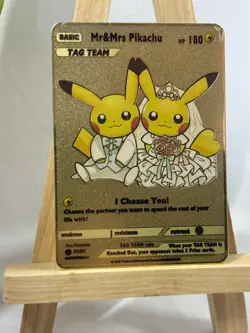 Pokemon Wedding Pikachu “Mr & Mrs Pikachu” METAL Gold Pokemon Card - Image 5