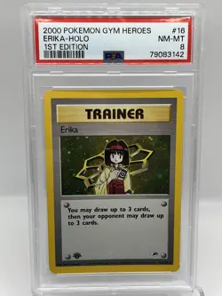 Erika 16/132 Gym Heroes 1st Ed Holo Rare Vintage Pokemon Card PSA 8 NM/MINT - Image 1