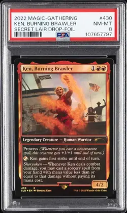 2022 MTG SECRET LAIR DROP STREET FIGHTER-FOIL #430 KEN, BURNING BRAWLER PSA 8 - Image 1
