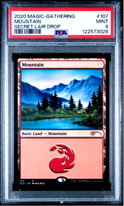 2020 MTG Magic The Gathering SLD Secret Lair Bob Ross #107 Mountain PSA 9 POP 4 - Image 1