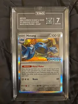 TAG 7 - ERROR MISPRINT 2024 POKEMON TEMPORAL FORCES PRERELEASE STAFF #090 METANG - Image 1