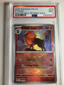 2025 POKEMON - PRISMATIC EVOLUTIONS #016 Pyroar Reverse holo Masterball PSA 9 🔥 - Image 1