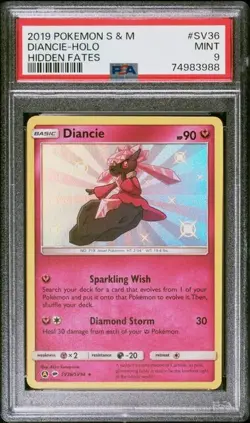 2019 Pokemon Sun & Moon Hidden Fates Diancie Shiny Vault Holo SV36 PSA 9 MINT - Image 1