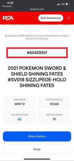 2021 Pokemon TCG Sizzlipede SV018 / SV122 PSA 9 MINT Shining Fates - Image 3