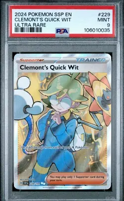 2024 POKEMON SSP EN-SURGING SPARKS #229 CLEMONT'S QUICK WIT ULTRA RARE PSA 9 - Image 1