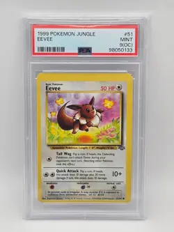 PSA 9 (OC) Eevee 51/64 Jungle Set Missprint Misscut Pokemon Card Error - Mint - Image 1