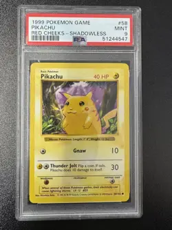 1999 Pokemon Game Pikachu #58 Red Cheeks-Shadowless PSA 9 - Image 1
