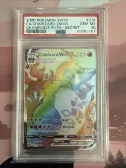 PSA 10 GEM MINT Pokemon Champion Path Secret Rare Rainbow Charizard VMAX 074/073 - Image 1