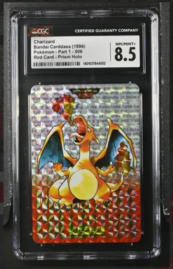 1996 POKEMON JAPANESE BANDAI CARDDASS #6 CHARIZARD RC ROOKIE PRISM RED CGC 8.5 - Image 1
