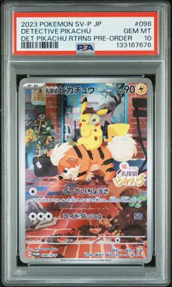 2023 POKEMON JAPANESE SV-P PROMO #098 DETECTIVE PIKACHU PSA 10 - Image 1