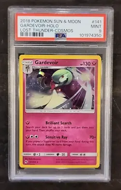 2018 Pokemon Sun & Moon Lost Thunder Cosmos Gardevoir Holo #141 PSA 9 - Image 1