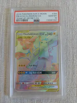 PSA 10 PIKACHU & ZEKROM GX 184 TEAM UP SECRET RAINBOW TAG TEAM SUN MOON POKEMON - Image 1