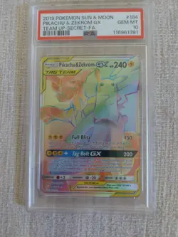 PSA 10 PIKACHU & ZEKROM GX 184 TEAM UP SECRET RAINBOW TAG TEAM SUN MOON POKEMON - Image 5