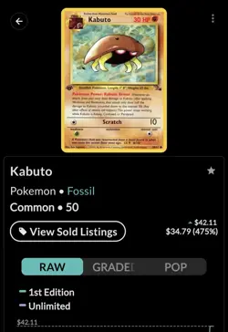 Pokemon TCG Kabuto Fossil 1st Edition Common Card 50/62 Regular - Image 3