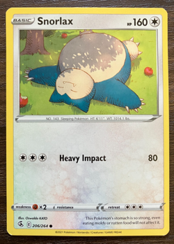 Snorlax 206/264 - 2021 Pokemon Fusion Strike Common Card - CLEAN - Image 1