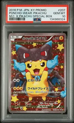 2016 POKEMON JPN XY PROMO #207 PONCHO-WEARING PIKACHU PSA 10 - Image 1