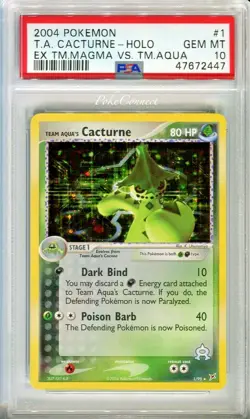 PSA 10 GEM MINT Pokemon CACTURNE Holo Rare 2004 ex Team Aqua vs Team Magma #1/95 - Image 1