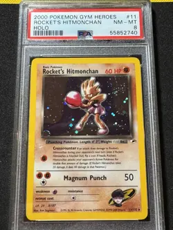 2000 POKEMON GYM HEROES HOLO #11 ROCKET'S HITMONCHAN PSA 8 NM-MINT - Image 1