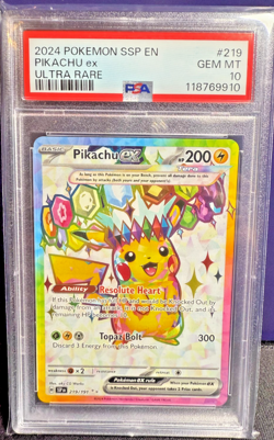 2024 SSP Pokemon Pikachu EX Surging Sparks PSA 10 #219/191 Beautiful Card - Image 1
