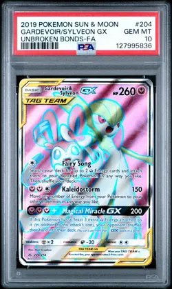 2019 POKEMON SUN & MOON UNBROKEN BONDS FULL ART/GARDEVOIR & SYLVEON GX PSA 10 - Image 1