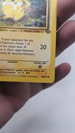 Vintage Pokemon TCG WOTC #60/64 Pikachu Jungle Set Unlimited Card - MP - Image 5