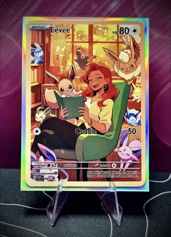 Eevee & Friends Cuddle Time Custom Fan Art Pokemon Card w/ Holo Sleeve - Image 1