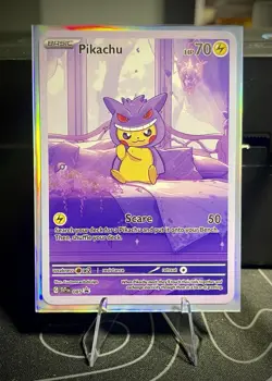 Pikachu Gengar Poncho Custom Fan Art Pokemon Card w/ Holo Sleeve - Image 1