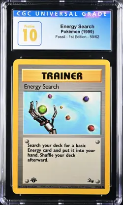 1st Ed Energy Search Non-Holo WOTC Pokemon Card 59/62 Fossil Set CGC 10 PRISTINE - Image 1