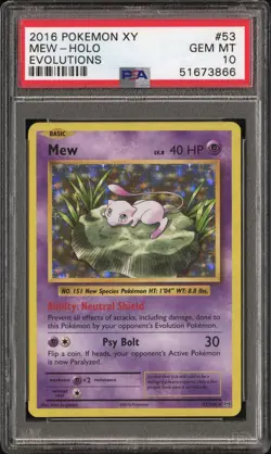2016 Pokemon XY Evolutions Mew Holo Card 53/108 PSA 10 - Image 1