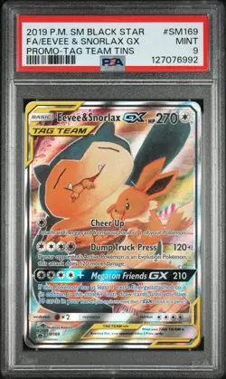 Pokemon Eevee & Snorlax GX TCG 120/181 Sm-Team Up Tag Team Holo Card PSA 9 - Image 1