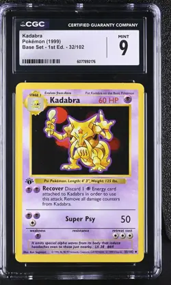 CGC 9 MINT Kadabra 1999 Base Set 1st Edition 32/102 Pokemon Card - Image 1