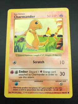 Charmander 46/102 Base Set Shadowless Pokemon 1999 WOTC Vintage Card NM - Image 1