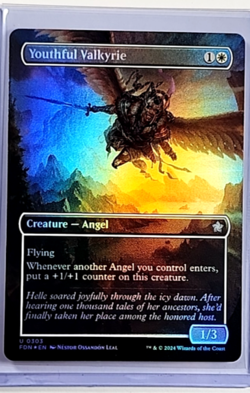 MTG Magic The Gathering FDN Foundations Borderless Foil #303 Youthful Valkyrie - Image 1