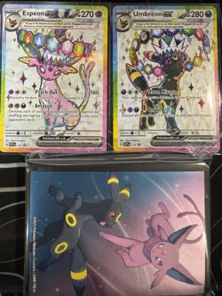Umbreon And Espeon Ex Prismatic Evolution Promo Cards With Sleeves - Image 1
