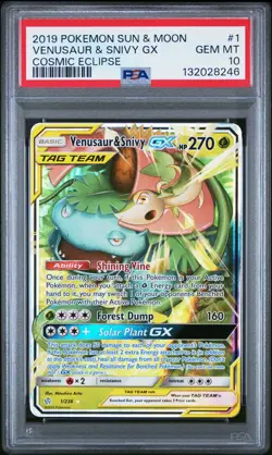 Pokemon Venusaur & Snivy GX 1/236 Sun & Moon Cosmic Eclipse 1 GEM MINT PSA 10 - Image 1