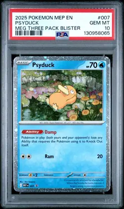 2025 Pokemon MEP EN Psyduck #007 Promo MEG Three Pack Blister PSA 10 (065 - Image 1